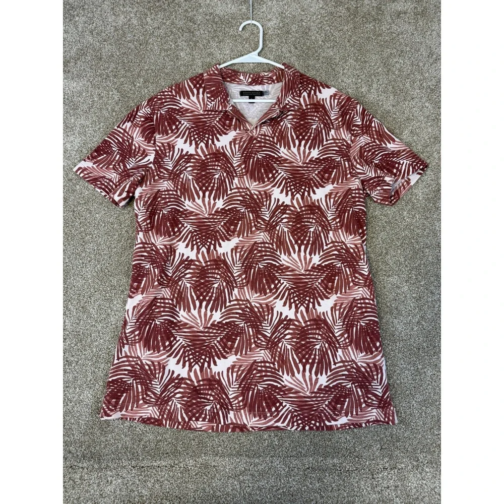 Banana Republic Mens Performance Pique Polo Shirt L Tropical Palm Leaf L Golf